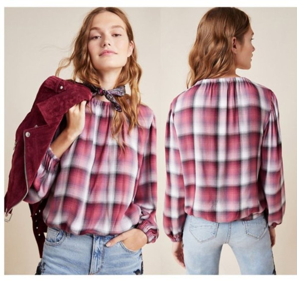 New Anthropologie Cloth & Stone Glacier Plaid Blouse Size XS
